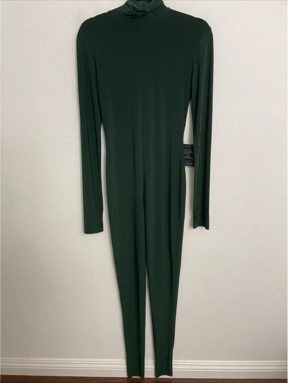 Norma Kamali Slim Fit Turtle Catsuit With Footsie in green S NWT $200 - Picture 9 of 10